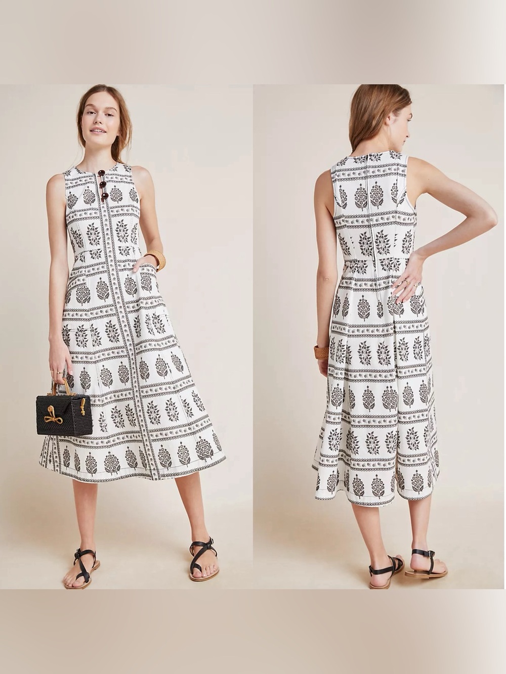 Anthropologie Woodblock Midi Dress